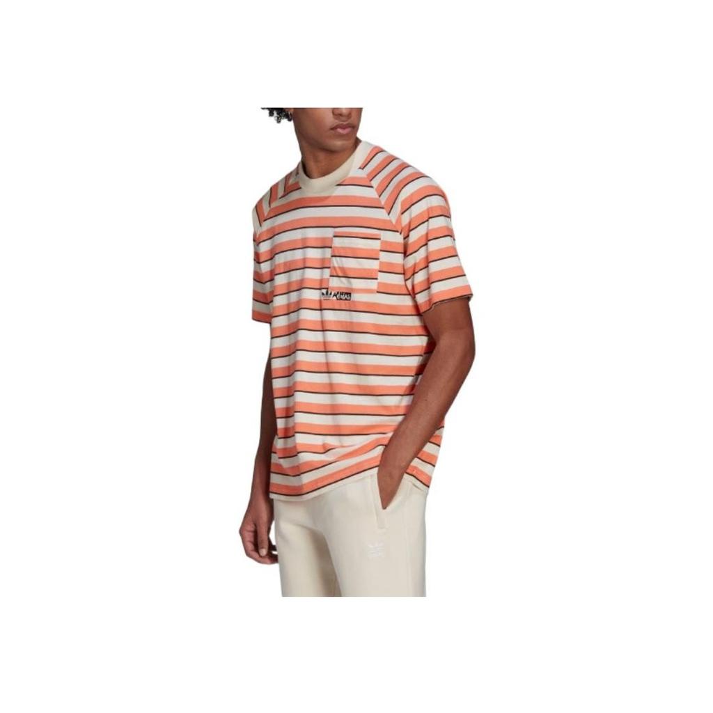 Adidas Originals Trefoil Pocket Stripe Crew Neck Short Sleeve T-Shirt Men Tops Orange HT1663