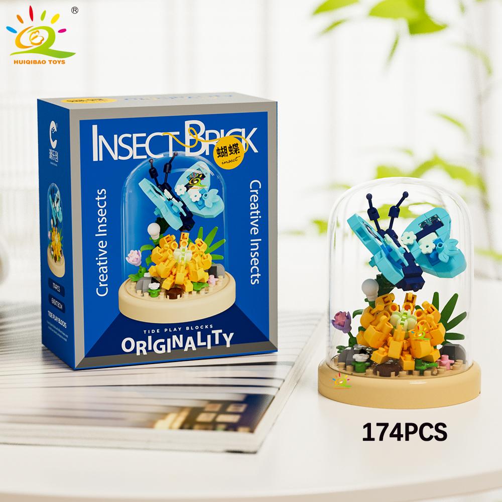 MOC Insect and Flower Display Box Micro Building Block Butterfly Mini Diamond Model Brick Toy for Children Desk Decor.