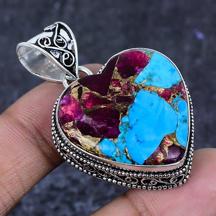 Natural Spiny Oyster Gemstone 925 Sterling Silver Jewelry Pendant 1.89" ETC-13879