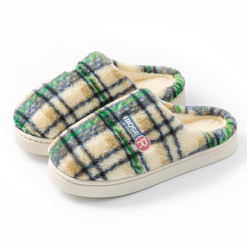 Fashion home cotton slippers women's autumn and winter new non-slip velvet warm colored striped cotton slippers