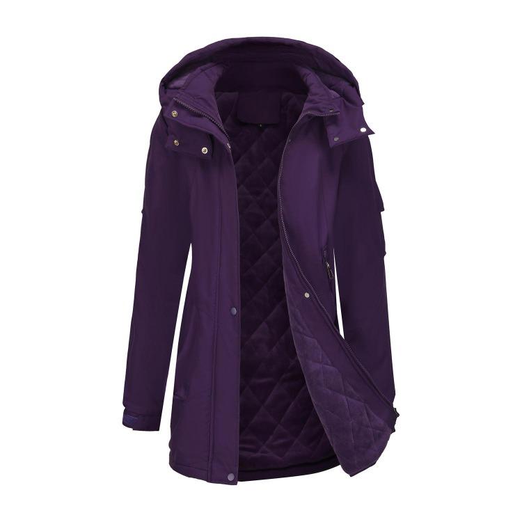 Windproof Fleece Lined Parka Jackets for Women Detachable Hooded Windcheaters Outdoor Hiking Mountaineering Warm Zipper Coats