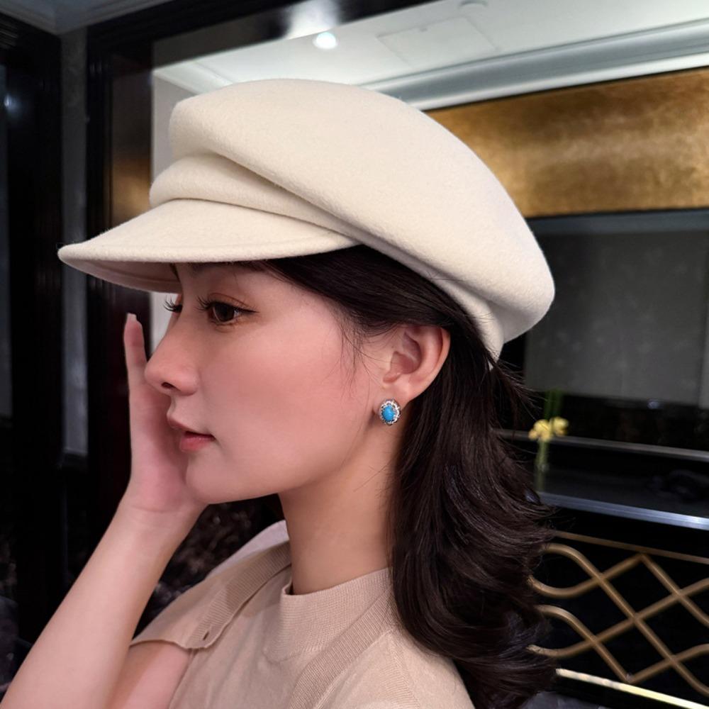 Wool Blend Peaked Cap Sloping Brim Beret Hat Fashion Newsboy Cap For Women