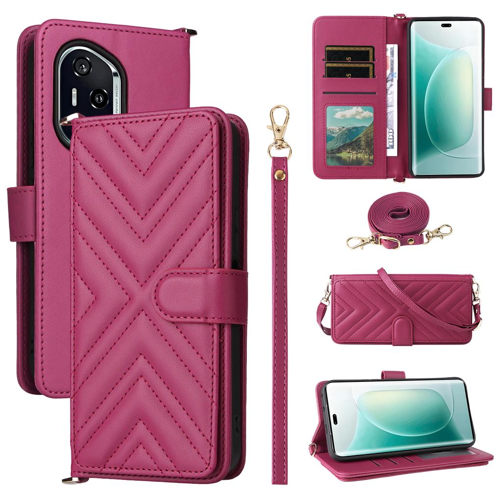 Для Honor 400 5G (Глобальний) Шкіряний чохол-гаманець із ремінцем на плече/зап'ястя, підставка для телефону