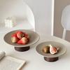 Ceramic Fruit Plate Rustic Snack Tray Footed Dessert Dish Home Tea Pastry Kitchen Tableware