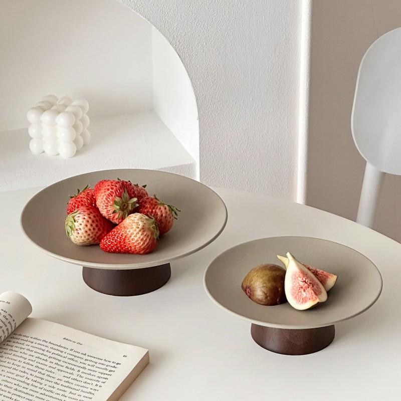 Ceramic Fruit Plate Rustic Snack Tray Footed Dessert Dish Home Tea Pastry Kitchen Tableware