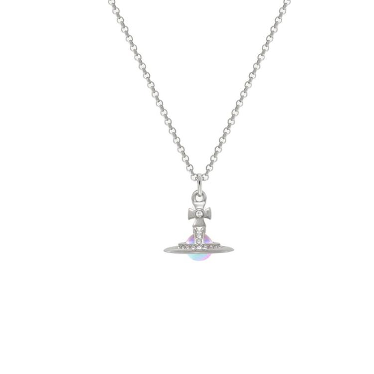 

Vivienne Westwood Petite Orb Saturn Laser Crystal Metal Gem Aurora Sphere Pendant Necklace Women necklace Silver 63020098-02P628 Basic Packaging-Dust Bag+Box