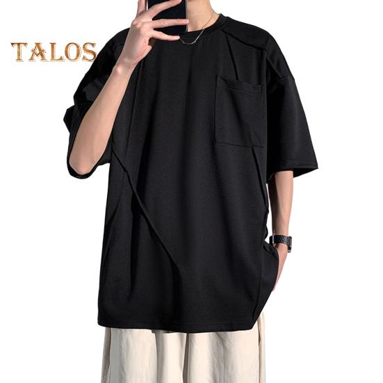 

Мужская футболка, спортивная футболка с круглым вырезом, коротким рукавом, однотонная, свободная посадка, мягкая, дышащая, летняя, повседневная одежда M чёрный