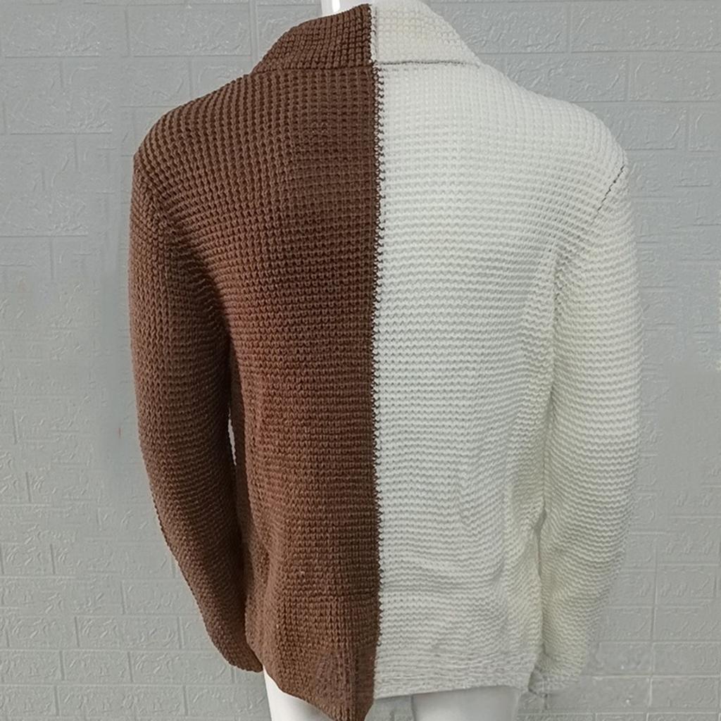 Herre Cardigan Fargeblokkert Slim-Fit Ståkrage Langermet Strikket Yttertøy