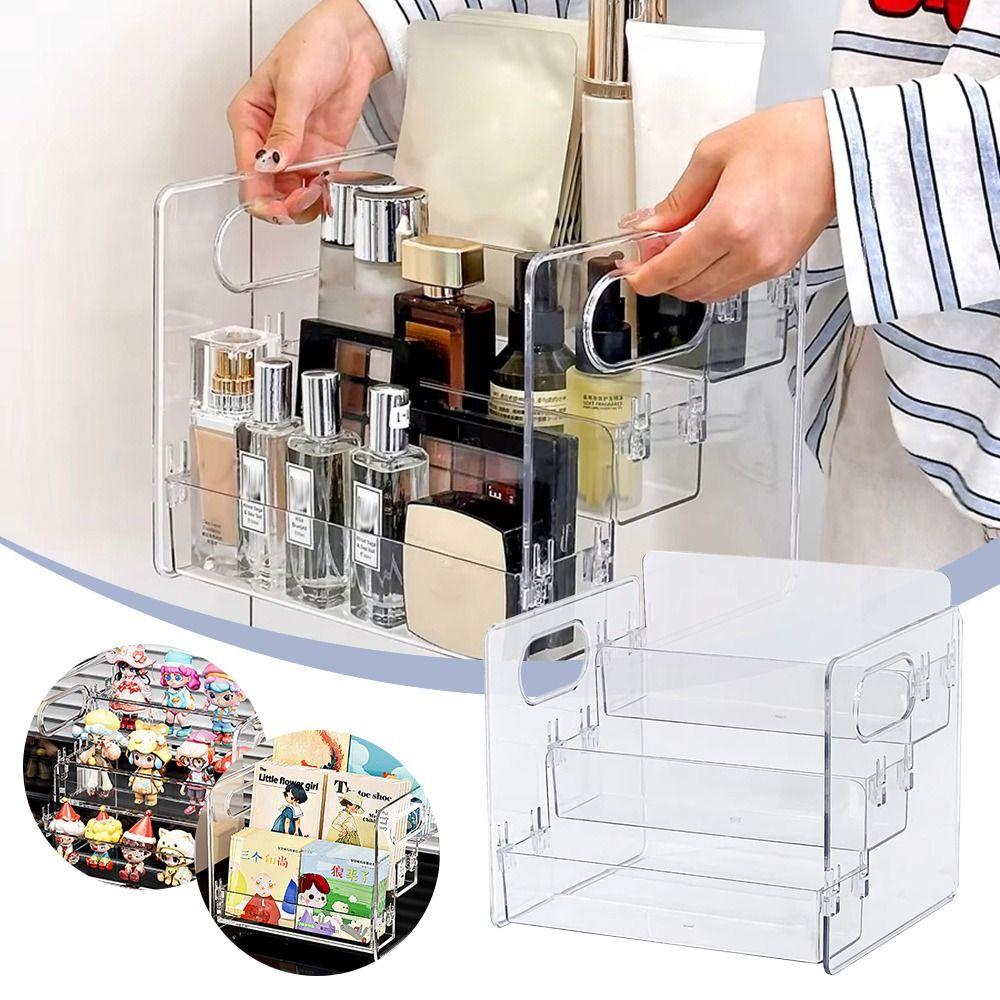 Transparent Desktop Cosmetic Organizer Multifunctional Dressing Table Organizer Shelf Acrylic Storage Basket for Makeup