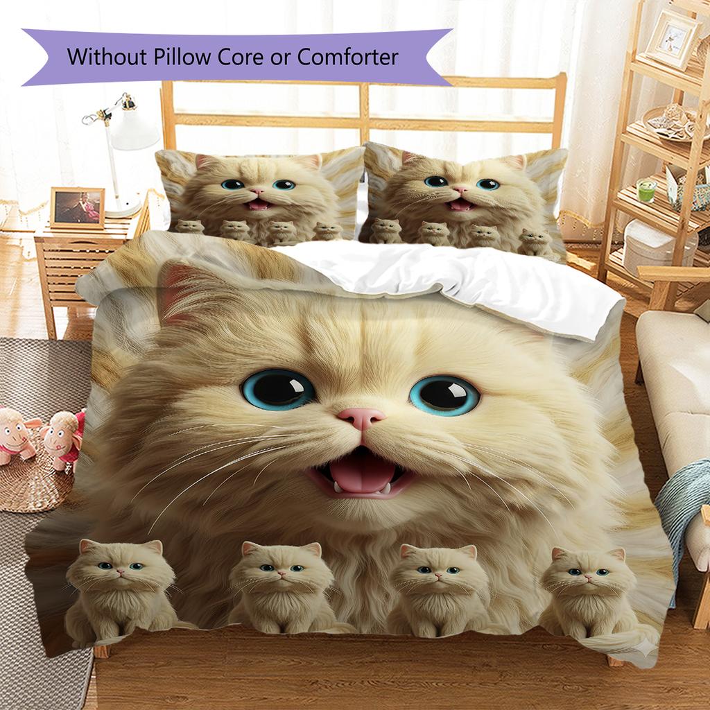 Persian Cat Pattern Bedding Quilt Set Quilt Cover Pillowcase Home Decoration Gift (1 * duvet cover + 2 * pillowcase, without core)