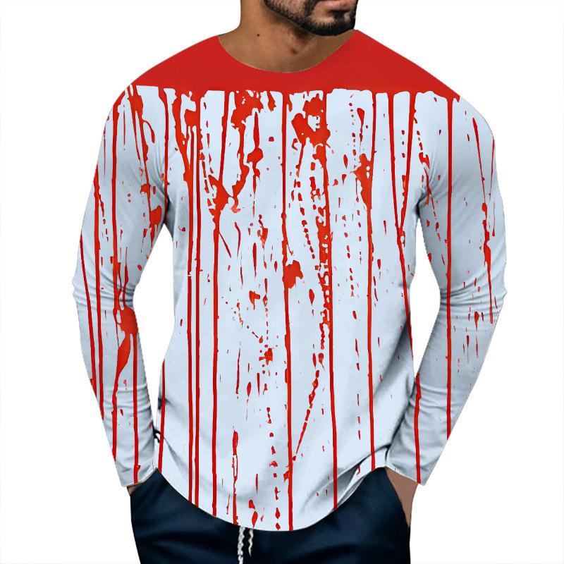 Spring and Autumn Round Neck 3D Bloody Printed T-shirts Halloween Top Fashionable Casual Long Sleeved Men's T-shirts