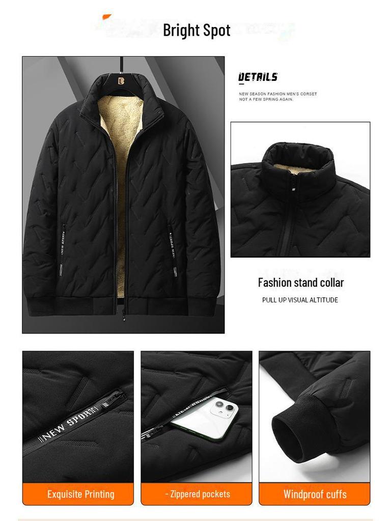 Men's Winter Lambskin Cotton Jacket: Thick, Windproof, Warm, Business-Casual Coat