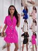 Women's Versatile Short Sleeve Waist-Hugging Double-Breasted Dress
