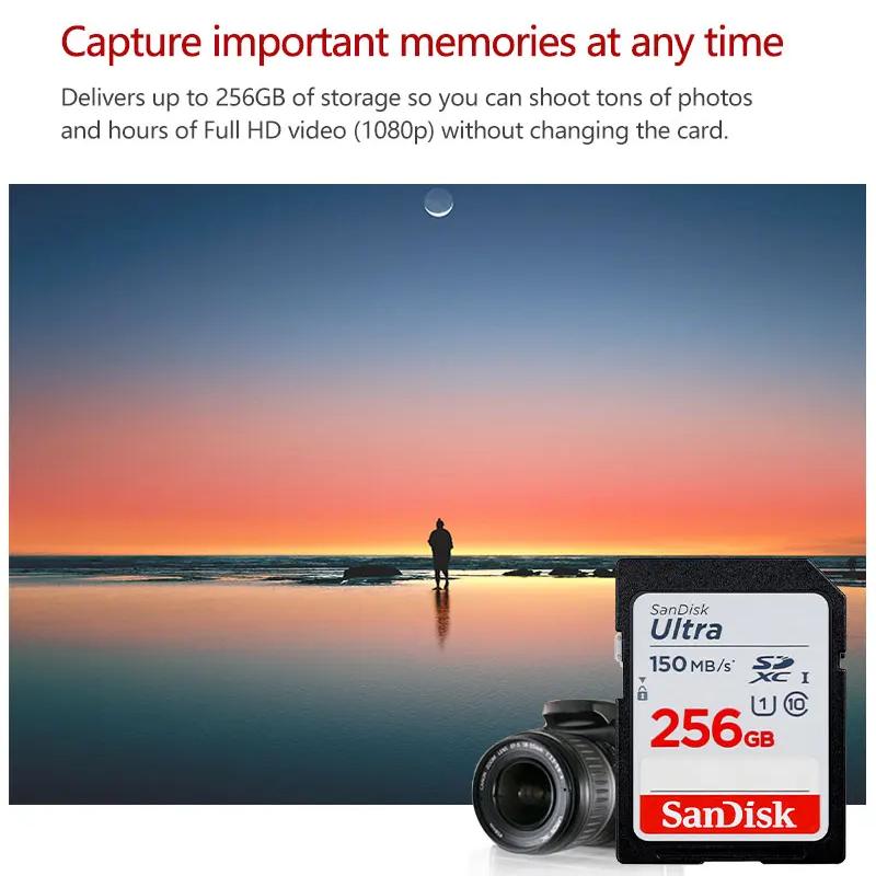 SanDisk 128GB Ultra SD-kort SDHC UHS-I-kort og SDXC Minnekort 32GB 64GB 256GB 512GB Originalt SD-kort for Kamera Opptil 120-150Mb/s Flash-kort