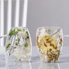 350ML Double Wall Glass Coffee Mug Dries Flower Insulated Glass Cup with Handle Clear Espresso Latte Cappuccino Milk Juice Tea Water Cup