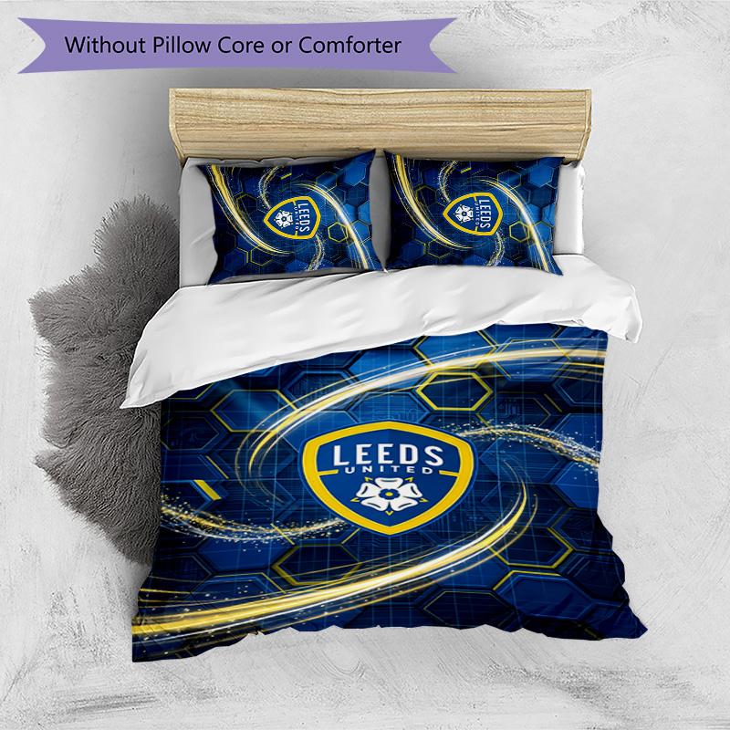 Leeds United Fußball Bedrucktes 3-teiliges Bettwäscheset, Bequemes hautfreundliches Schlafzimmer Bettbezug-Set