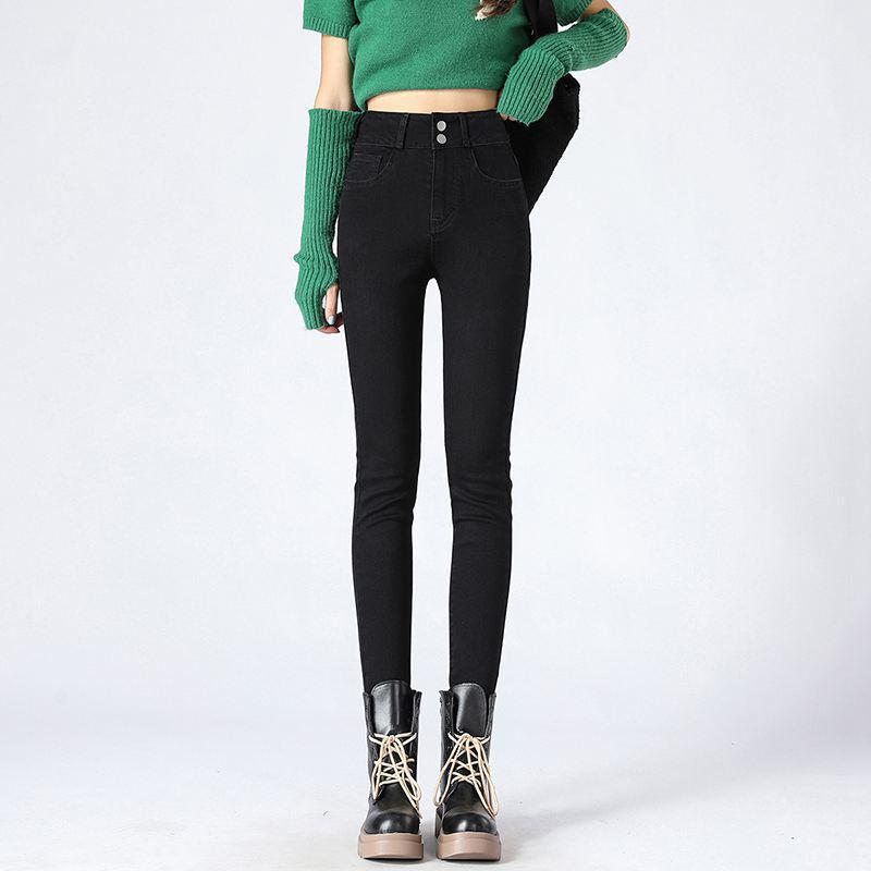 

Blue-Gray High-Waisted Velvet Stretch Skinny Jeans for Women - 2022 Autumn/Winter Slimming Tight-Fit Versatile Style 31 (Recommended 130-140 jin)