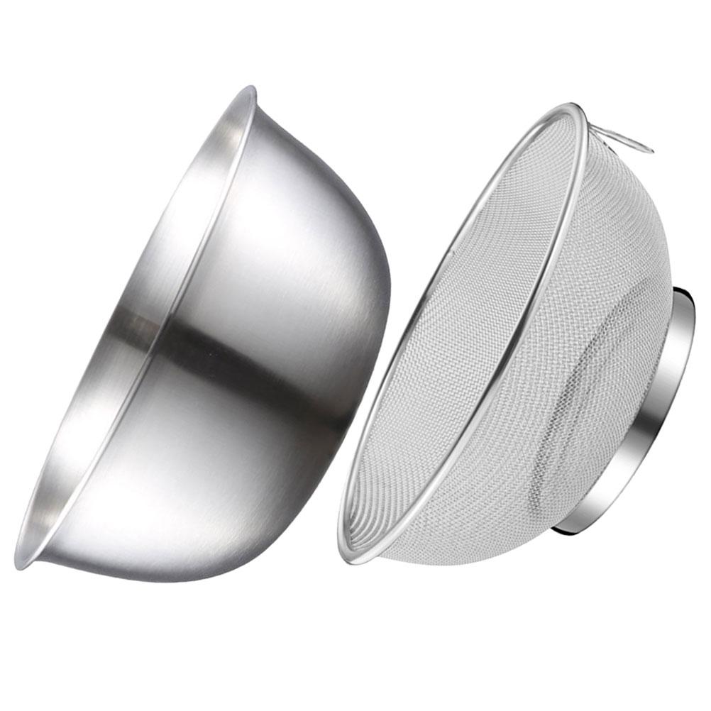 Strainer Colander Stainless Steel Drain Basket Kitchen Basin Rice Washing Artifact Fruit Bowl Food Household Golden Fine Mesh