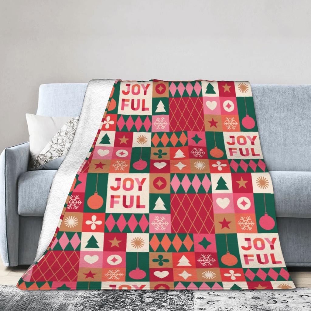 Red Christmas Pattern Blanket Flannel Textile Decor Multifunction Warm Throw Blankets for Sofa Car Plush Thin Quilt