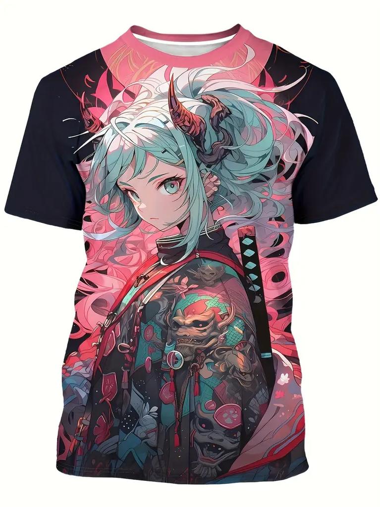 2025 Men's T-Shirt Anime Samurai Girl 3D Print t shirt Fashion Men Women Street Trend Top Japanese Korean Style Short Sleeve Tee