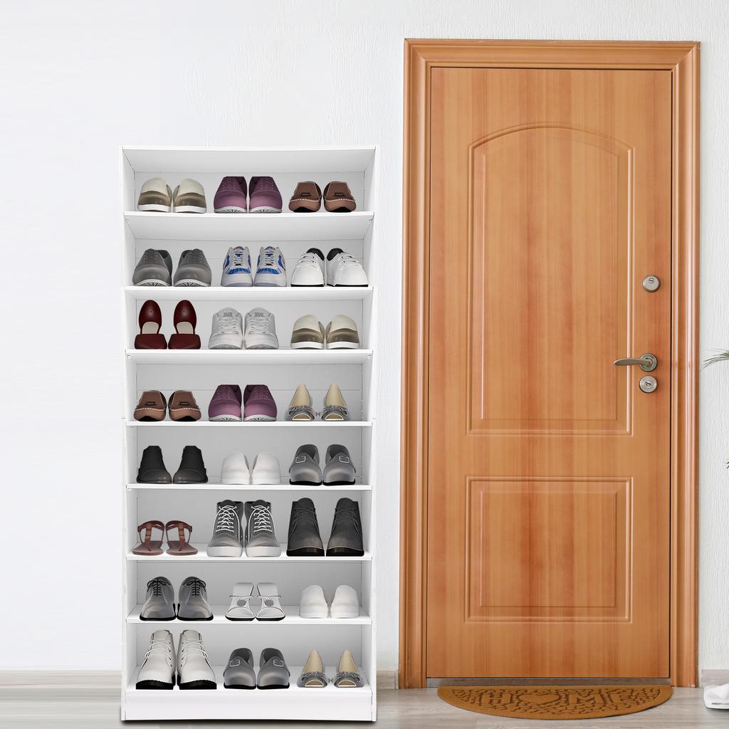 8-Tier Open Shoe Storage Cabinet W/ 8 Compartments - White Freestanding Shoe Shelf Organizer for 32 Pairs of Shoes(178.7cm Tall)