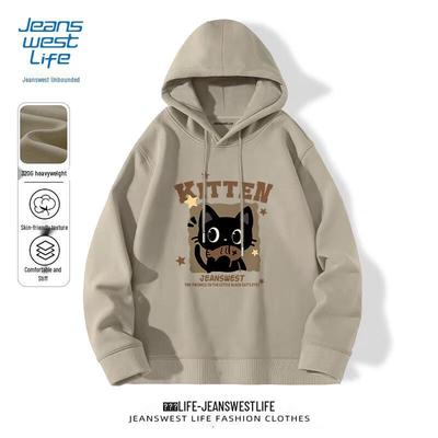JEANSWEST LIFE Men's Relaxed Fit Hooded Sweatshirt with Cartoon Cat Print