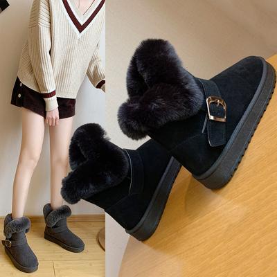 Winter  Fashion Short-tube Plus Velvet Snow Boots for Women with Fur Integrated  Thickening One-leg Flat Boots