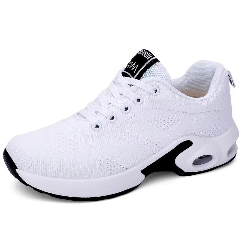 Women's Shoes Trendy Air Cushion Cushioning Running Shoes Fly Woven Mesh Breathable Design Track Field Jogging Lace Up Shoes