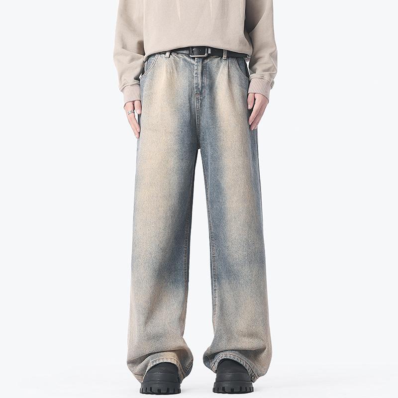 American High Street Gradient Washing Contrast Jeans Men's Loose Couple Wide-leg Trousers