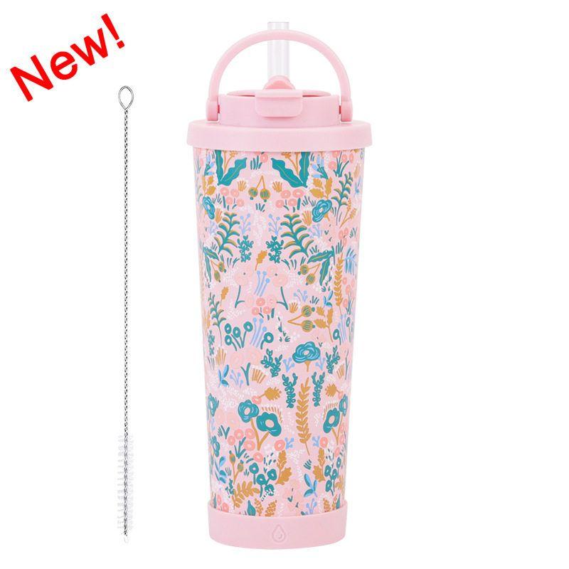 

2025 New Model 830ml Large Capacity Thermos Cup with Convenient Handle, Dual Drinking Options, Large Hole Printed Straw Water Cup White, Size m