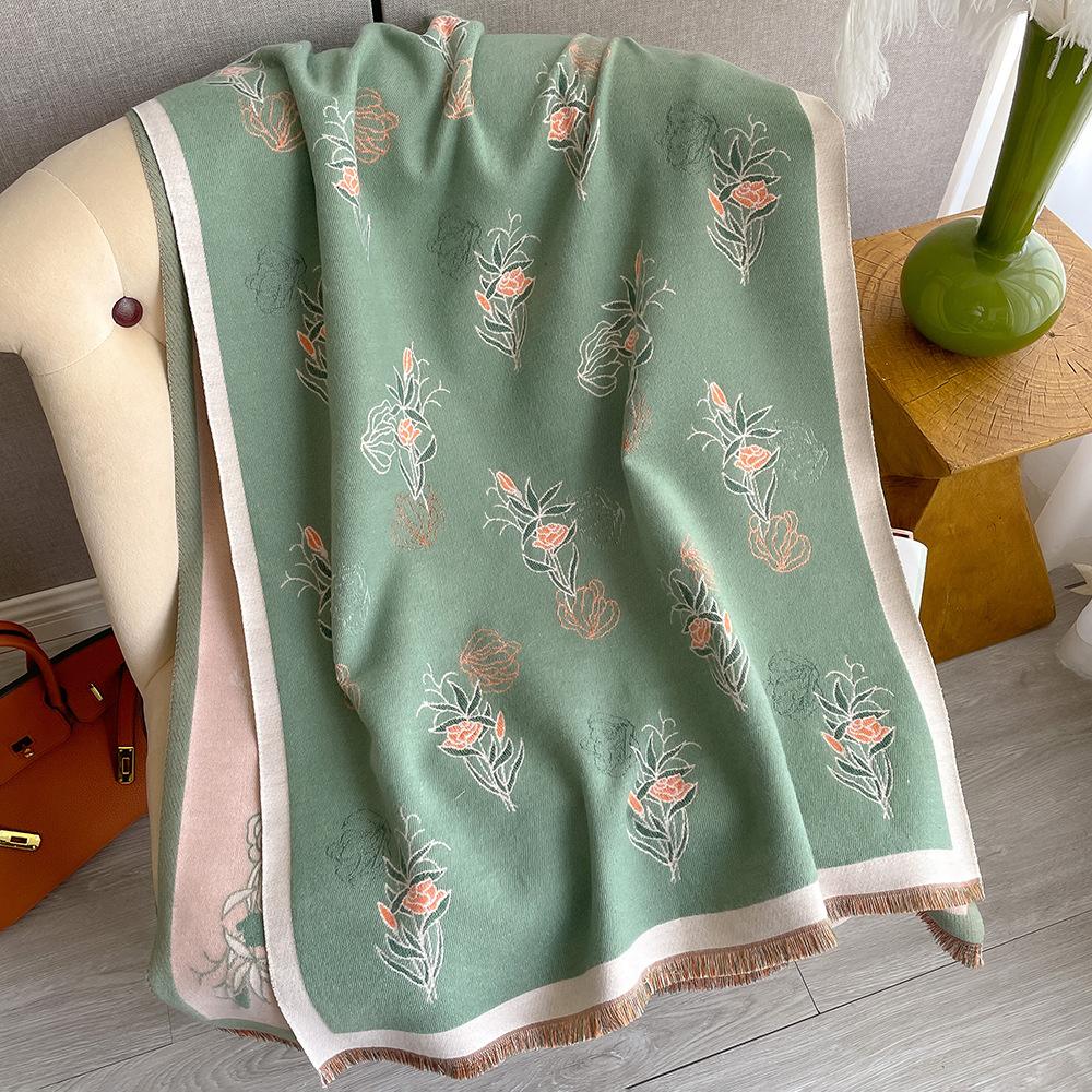 Korean Version Printed Imitation Cashmere Scarf Women'S Winter Double-Sided Thickened Neck Protection Scarf Air Conditioner Shawl