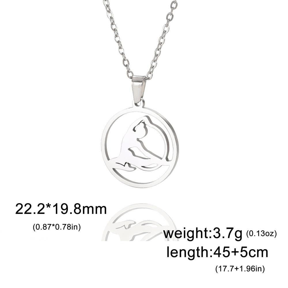 Dancer Rhythmic Gymnastics Round Pendant Necklaces for Women Girls Stainless Steel Gymnast Yoga Necklace Sport Jewelry
