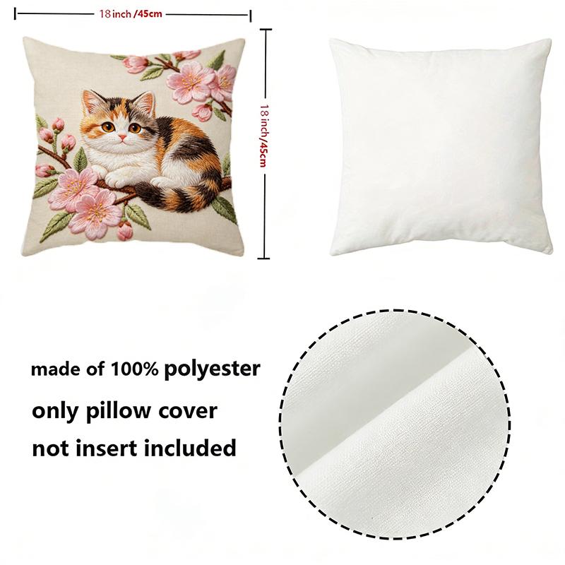 Spring Calico Cat Floral Throw Pillow Covers Pattern Cushion Cover Suitable For Sofa Bedroom Car Pillow Cover