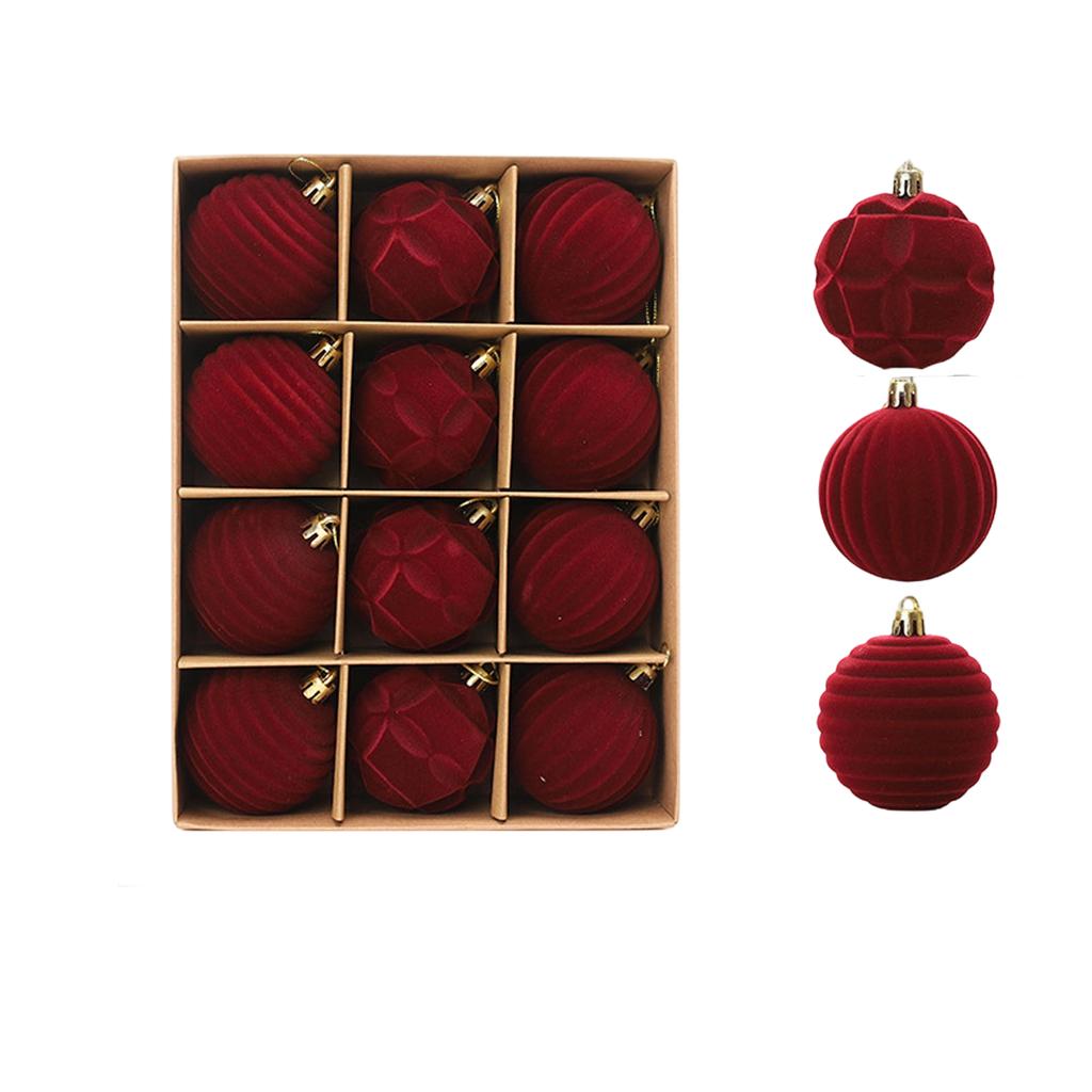 Flockad Julkula Låda Julgranspynt, Plast Ojämna Sammetskulor, Juldekorationer