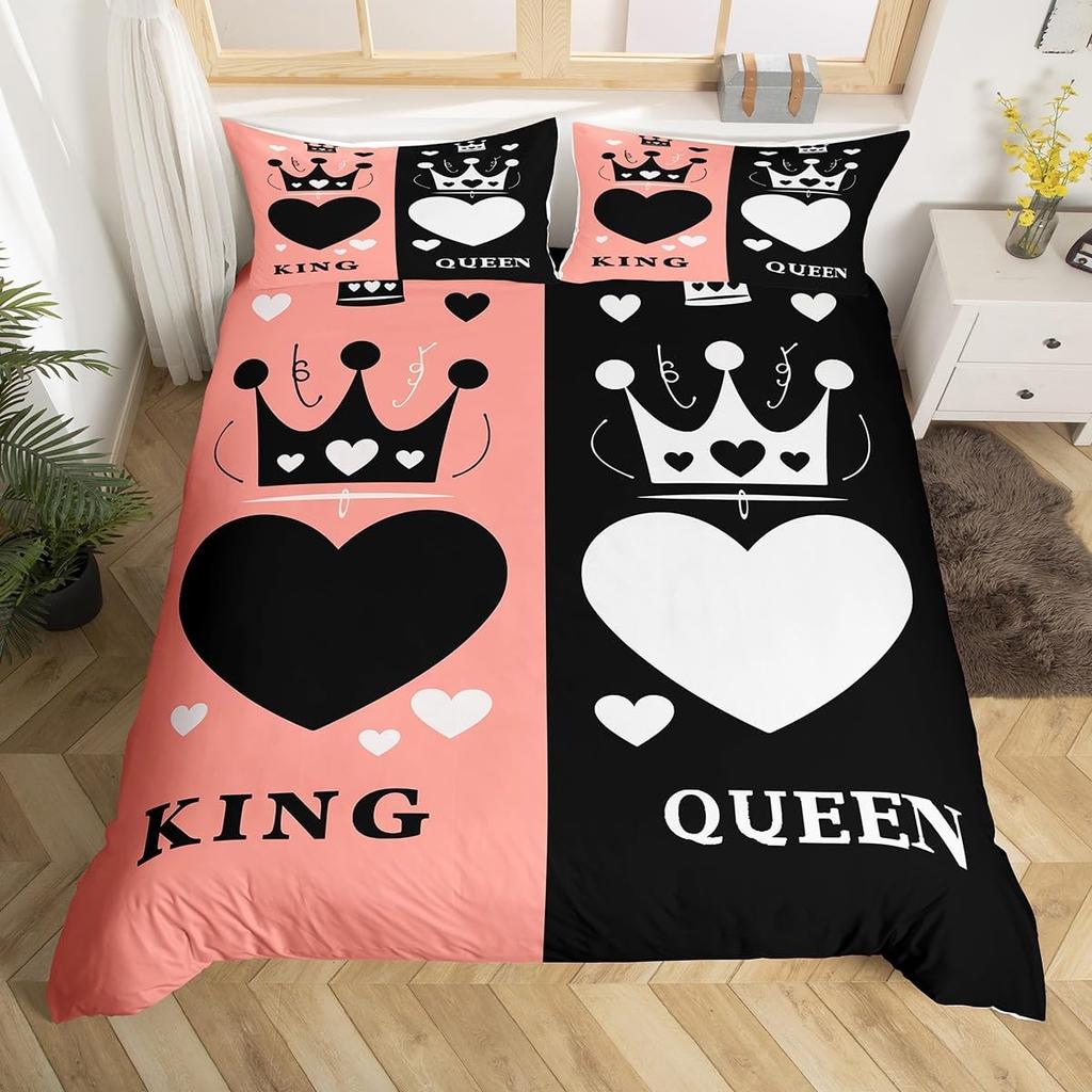 King and Queen Duvet Cover Set 2/3 Pcs Romantic Valentine's Day Bedding Set Microfiber Comforter Cover Wedding Anniversary Gifts