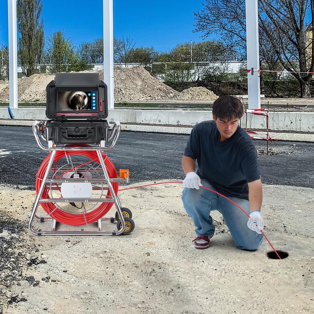 Cameră de canalizare 328 ft/100m Cameră de scurgere cu auto-nivelare cu ecran tactil de 10,1"
