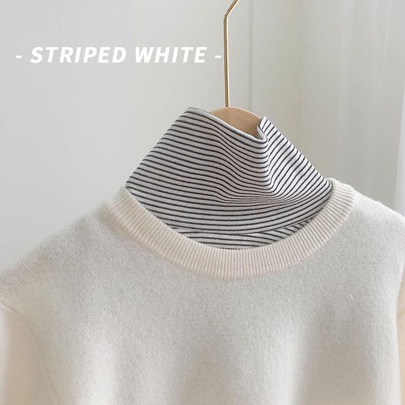 

Женский трикотажный воротник с высоким съемным искусственным воротником, идеально подходит для осени и зимы, однотонный с полосками.