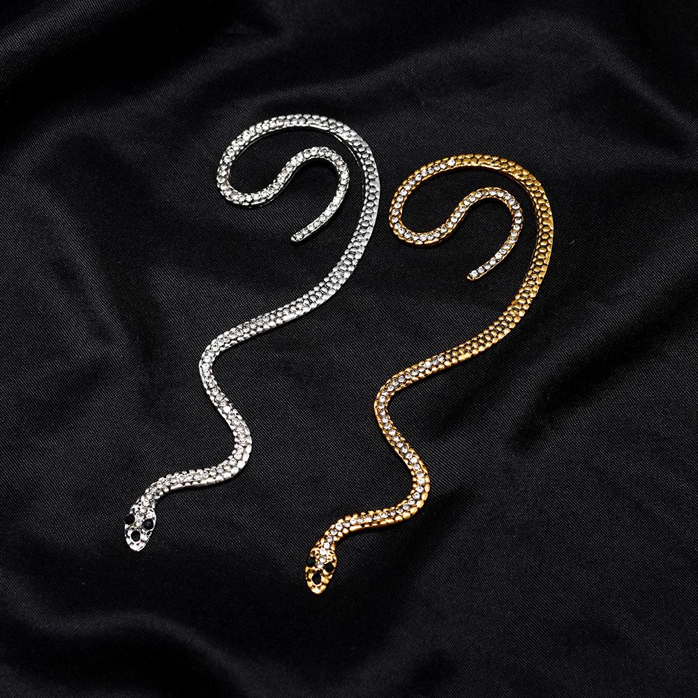 Tempérament Créatif Boucles d'Oreilles Serpent Suspendues à l'Oreille sans Trou d'Oreille pour Femmes, Boucles d'Oreilles Serpent Personnalisées en Alliage Incrustées de Diamants