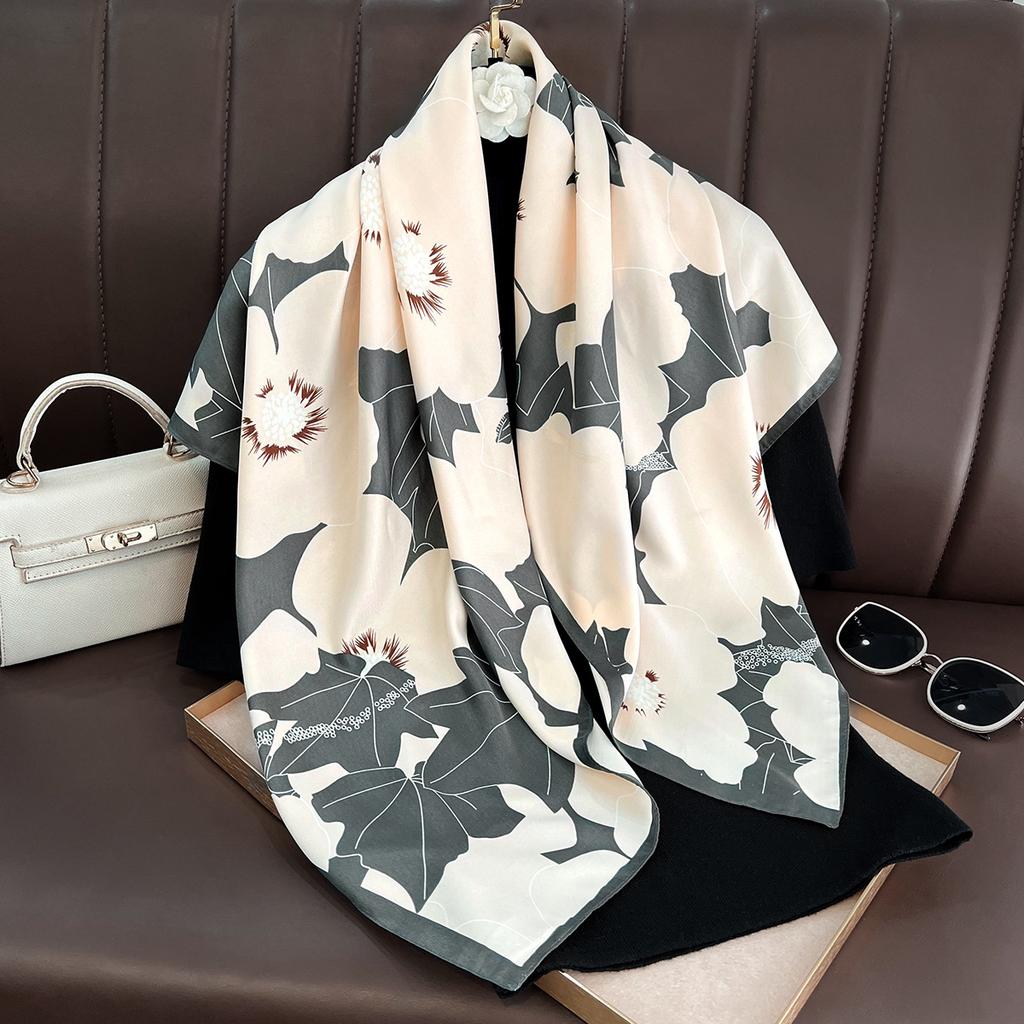 90CM Large Square Scarf Women Silk Feel Twill Neck Scarf Spring Autumn Fashion Shawl Wrap Decorative Outerwear