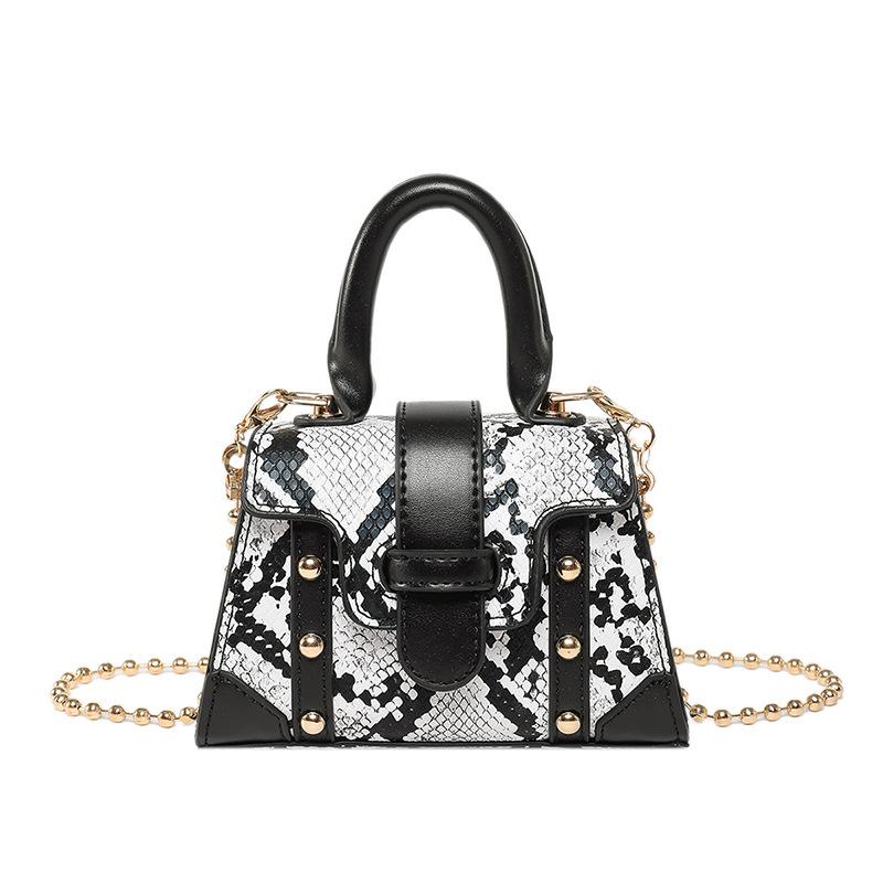 Personality Trendy Cool Spice Girl Style Mini Portable Lipstick Bag Fashion Snakeskin Pattern Temperament Chain Crossbody Bag Female
