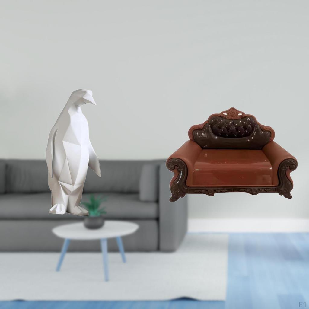 Penguin Sofa Sculpture Figurine Collectable Craft Decorative Ornament Resin Animal Statue Chair