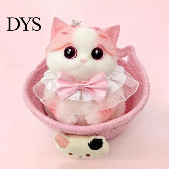 Cat Stress Relief Toy with Basket & Accessories, Slow Rebound Simulated Kitten Fake Squeeze Toy, Soft Stretchy Animal Fidget for Desk Decoration Toys