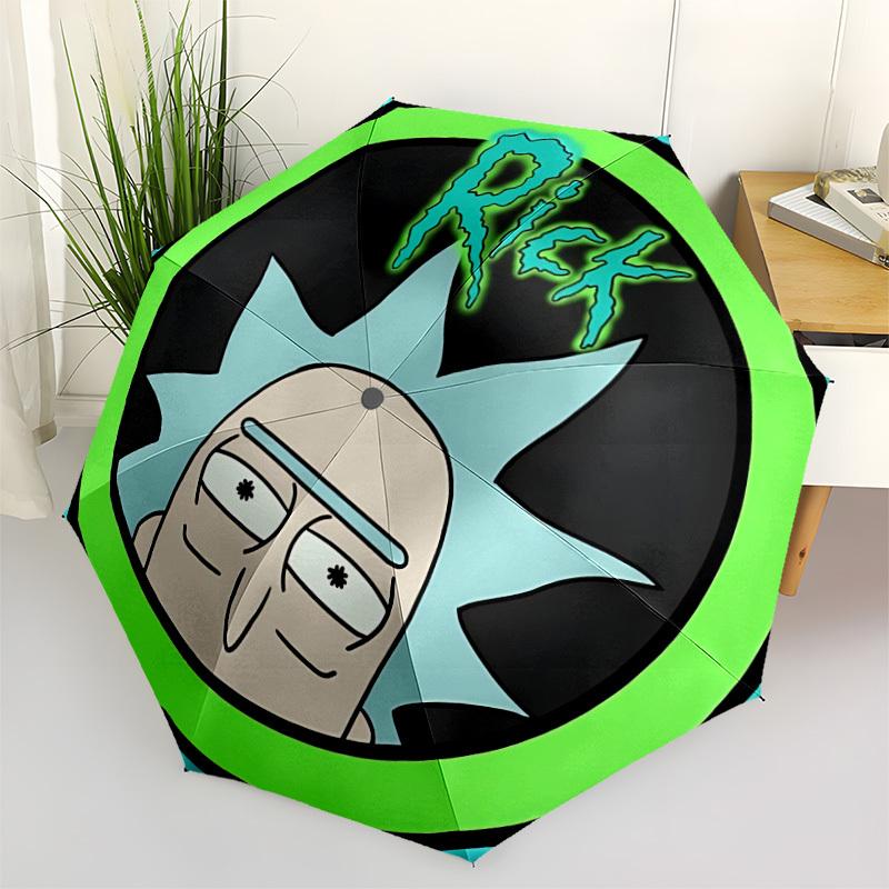 Rick Sanchez Automatic Folding Cute Windproof Umbrella with Sturdy Iron Frame, Portable Compact Travel Umbrella All-Season Use Parties 0807061