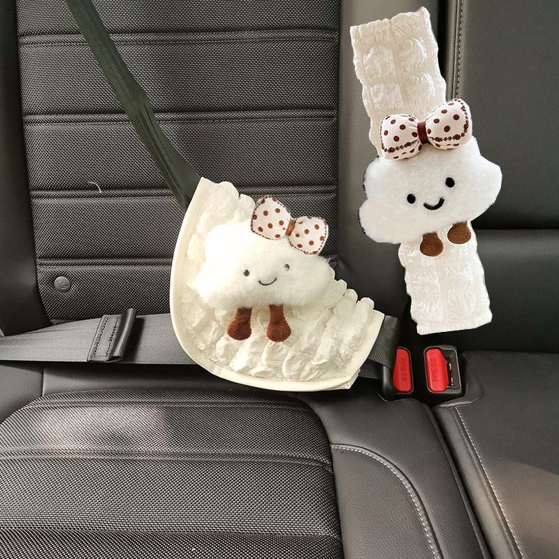 2PCS Cute Cartoon Bow Cloud Car Seat Belt Cover For Children Auto Seatbelt Adjuster Cases Shoulder Pad Protector Car Accessories