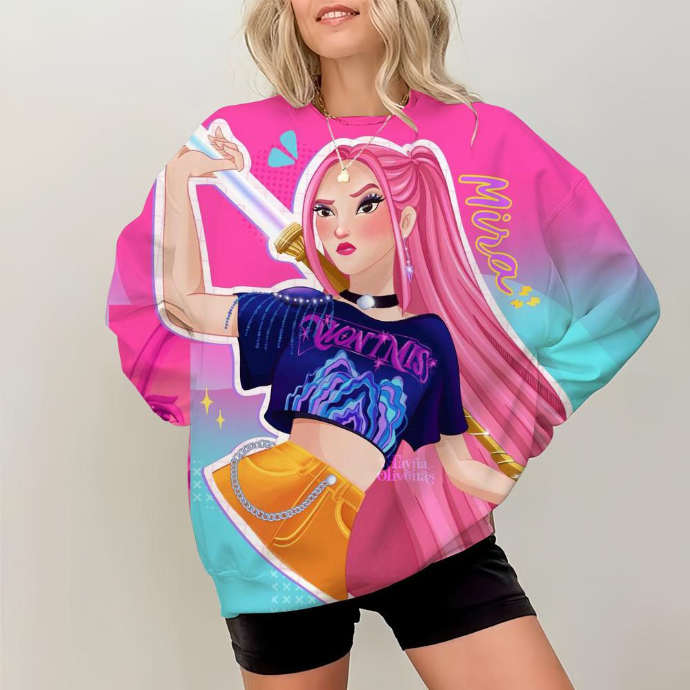 KPop Demon Hunters Print Pullover Sweatshirts Casual Long Sleeve Crew Neck Sweatshirts Fall Winter Women's Clothing