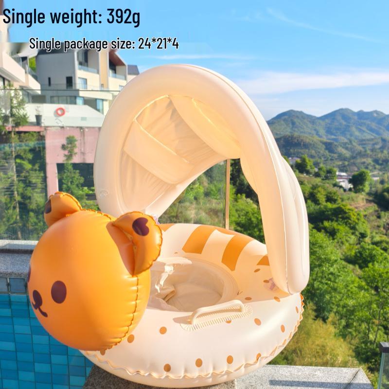 Large Toddler Boat-Themed Swimming Ring with Canopy & Steering Wheel