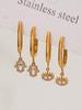 Qiong Yao 18K Gold Plated Evil Eye Diamond Pendant Hoop Earrings - Fashionable Stainless Steel Clip Design