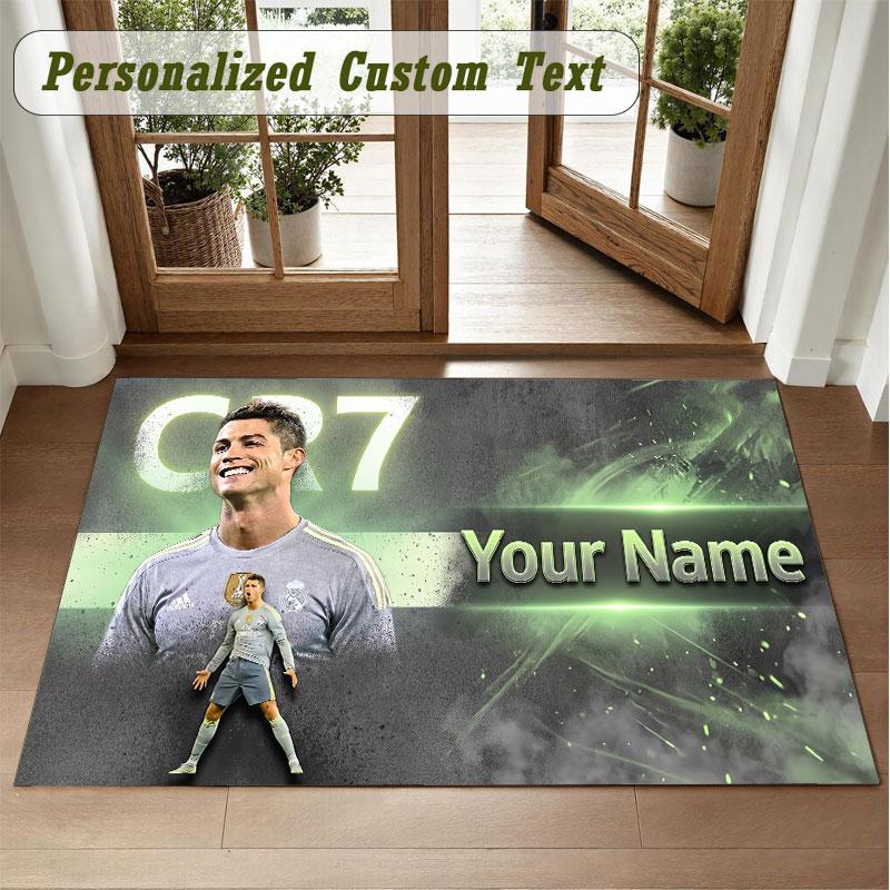 Crystal Velvet Square Rug Custom NameCristiano Ronaldo Pattern Non Slip Home Floor Decor Rug