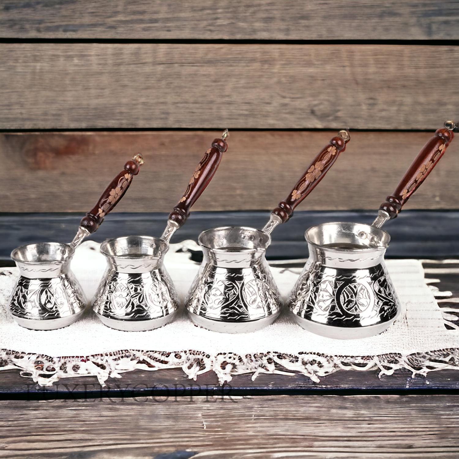 

Никелированный медный кофейник с ручной гравировкой, набор из 4 шт. for 4 person