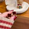 Hong Kong Retro Wine Red Clover Stud Earrings - Unique & Stylish Design